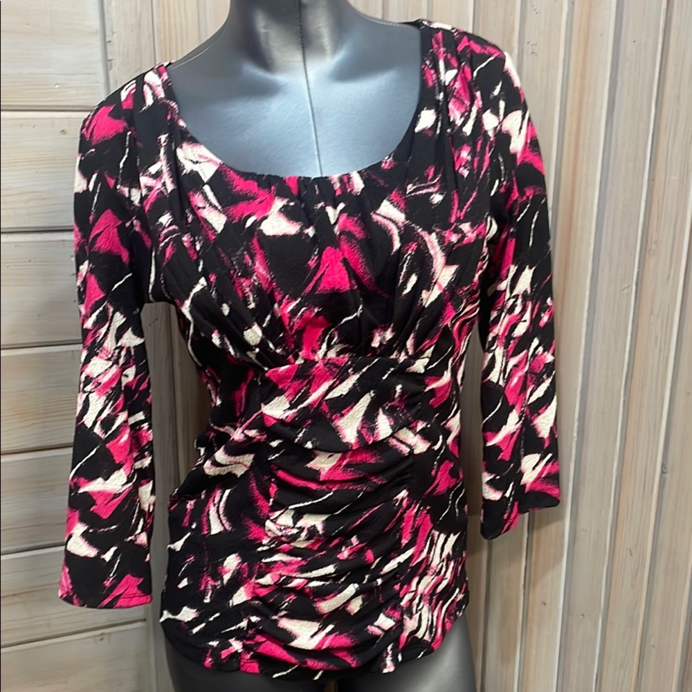 Alfani Black and Pink Fitted Ruched Blouse